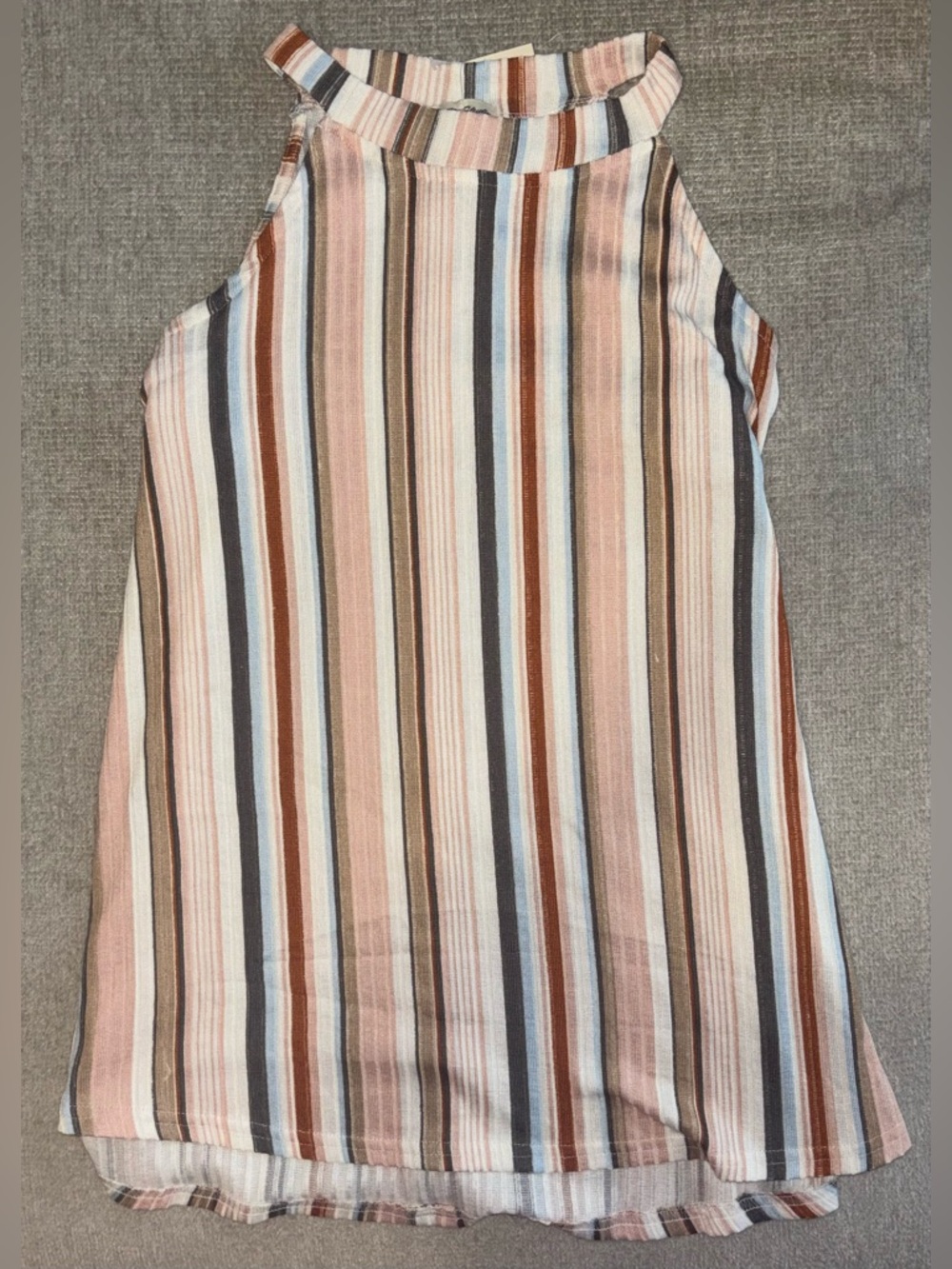 NWT FLJ Studio Striped Halter Tank Top Boho Neutral Sleeveless Summer Top Size M